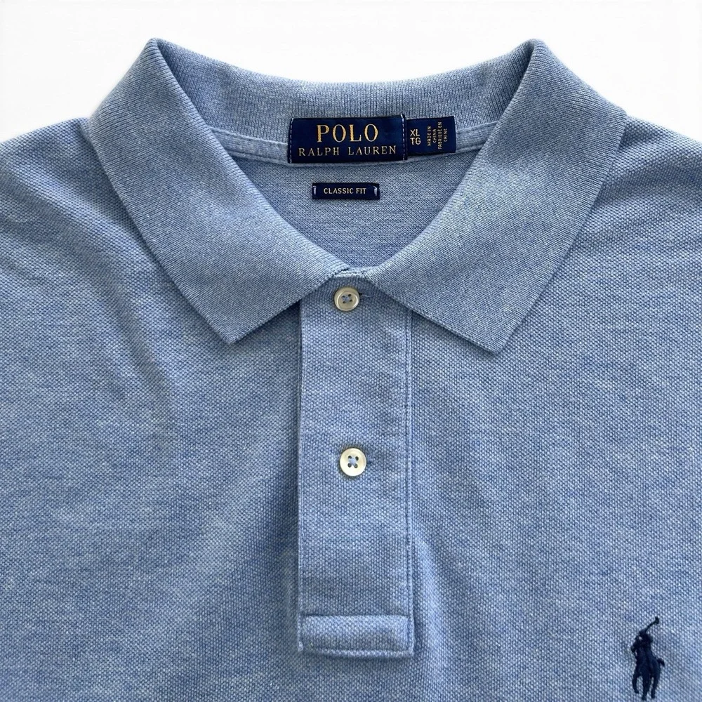 Polo by Ralph Lauren Men XL Blue Classic Fit 100% Cotton Mesh Knit Polo Shirt